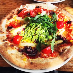 Vegan pizza with vegan cheese.  at Hiša Ančka in Slovenj Gradec