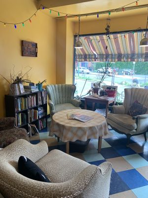 Sitting area at Alley Cat Cafe in Ithaca