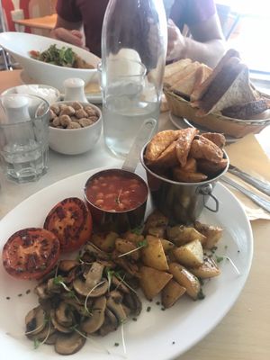 Vegan breakfast, loads of toast and tea served with it. 10 euro  at Surf's Up Cafe in Enniscrone