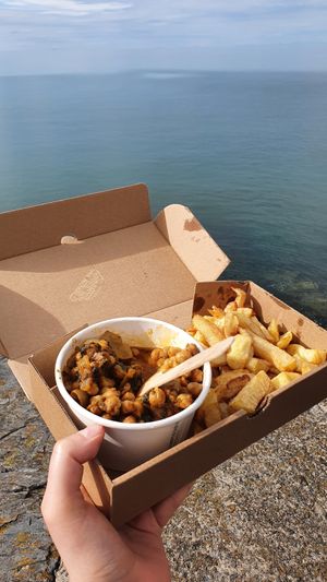 Goan Chickpea Curry and chips! at The Lime Crab in New Quay