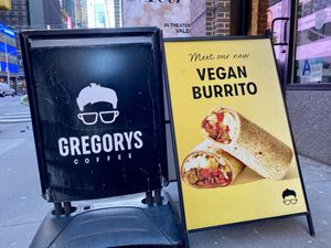 sign  at Gregory's Coffee - 7th Ave in New York City