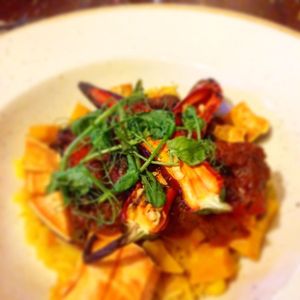 Spiced squash and coconut curry topped with roasted chillis at The Old Farmhouse in Darlington