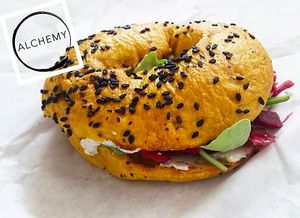 Beet bagel at Alchemy - Grandview in Columbus