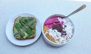 Smoothie bowl and toast at Alchemy - Grandview in Columbus
