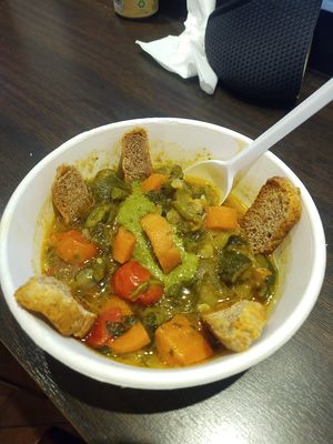 Minestrone with pesto. Vegan. at Pastificio Artigianale di Canneto in Genoa