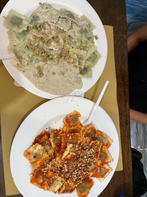 Two kinds of vegan ravioli  at Pastificio Artigianale di Canneto in Genoa