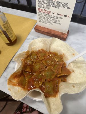 Vegan Ravioli with spicy Tomato Sauce  at Pastificio Artigianale di Canneto in Genoa