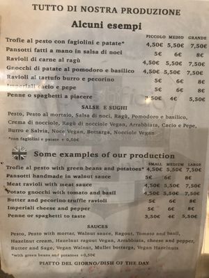 Menu at Pastificio Artigianale di Canneto in Genoa
