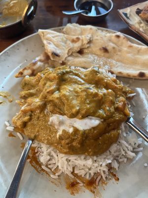 Korma with vegan naan and ricee  at India Ocean Restaurant  in Christchurch