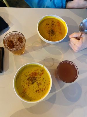 Carrot and pumpkin soup + juices   at Beaj Kafe in Brest