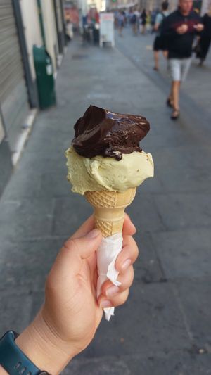 Waffle also vegan, dark chocolate and pistachio at Fruit & Ice Cream Factory in Genoa