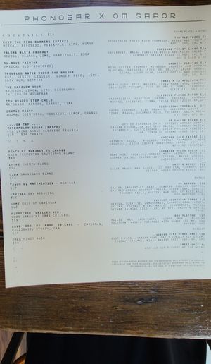 Menu on Sept 3rd - changes often at Om Sabor in San Francisco