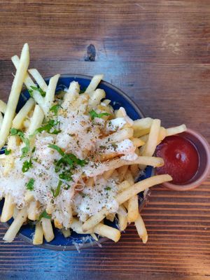 Truffle shoestring fries at Om Sabor in San Francisco