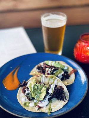 Hibiscus flower tacos  at Om Sabor in San Francisco
