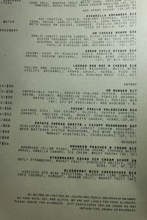 Menu Sept, 28 2022 at Om Sabor in San Francisco