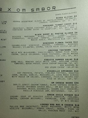 Menu Sept 28 2022 at Om Sabor in San Francisco