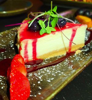 Blueberry wine cheesecake at Om Sabor in San Francisco