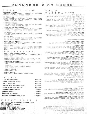 Taco Tuesday menu  at Om Sabor in San Francisco