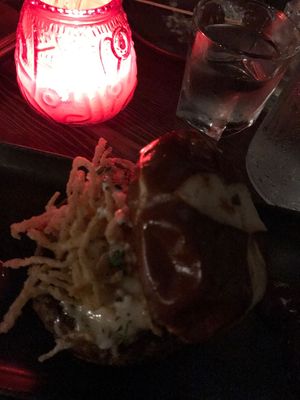 BBQ burger. at Om Sabor in San Francisco