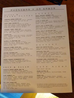 Menu at Om Sabor in San Francisco