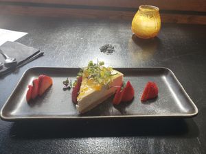 Ginger Nectarine Cheesecake at Om Sabor in San Francisco