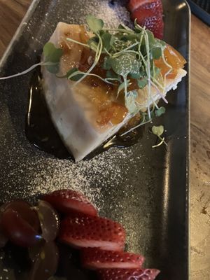 Ginger, stonefruit, and blackberry cheesecake  at Om Sabor in San Francisco