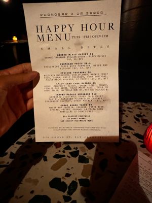Happy Hour Menu at Om Sabor in San Francisco