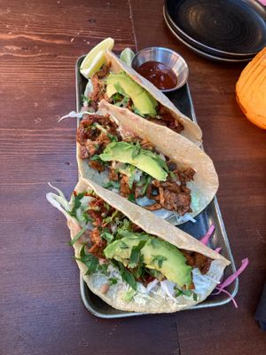 Al Pastor tacos. These avo slices were thinner than my patience at Om Sabor in San Francisco
