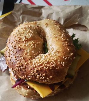 the PLC, pastramheat, lettuce, cheese, mayo and pickles. at Kangus Coffee in Kirkcaldy