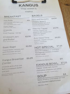 food menu (changes weekly) at Kangus Coffee in Kirkcaldy
