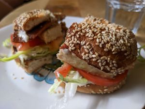 Kangus bagel with chicken , bacon, mayo and salad at Kangus Coffee in Kirkcaldy