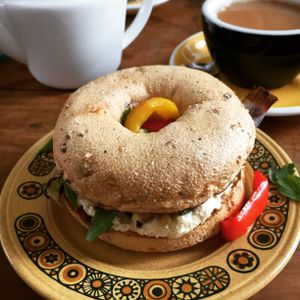 Hummus and roast veg gluten free vegan yummy...washed down with tea at Kangus Coffee in Kirkcaldy