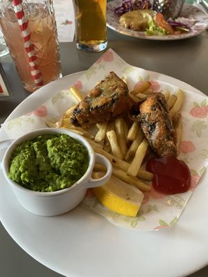 Gluten free vegan fish and chips  at The Cosy Club in Leeds