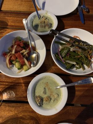 Taro stew, watermelon poke, beans   at Old Lahaina Luau in Lahaina
