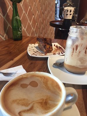 Coconut milk coffees and cake at 7 Campanarios Cafe del Ecuador in Quito