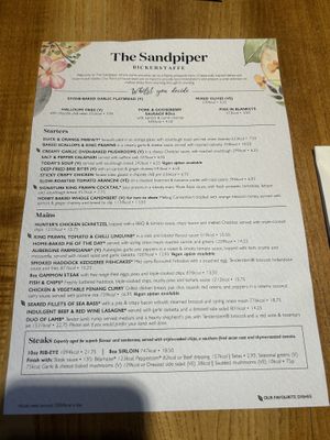 Supposed menu  at The Sandpiper in Ormskirk