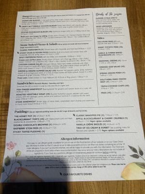 Supposed menu  at The Sandpiper in Ormskirk