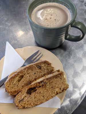 Coffee and walnut cake at Brockhill Cafe Restaurant in Hythe