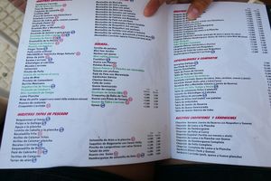 Menu l'Arrivée at L'Arrivée in Aguadulce