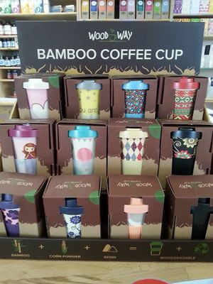 Bamboo coffee cups. at Trgovina Suzana in Radovljica