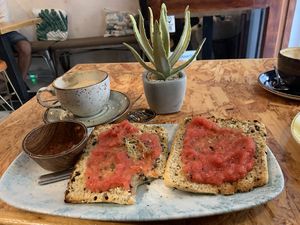 Tostada tomate   at Andrea's Brunch in Tarifa