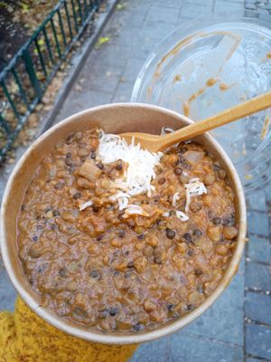 Three bean curry with basmati rice at Suppenwirtschaft in Vienna