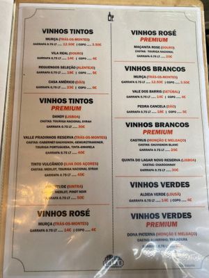 Wine Menu at Villa 6 in Sintra