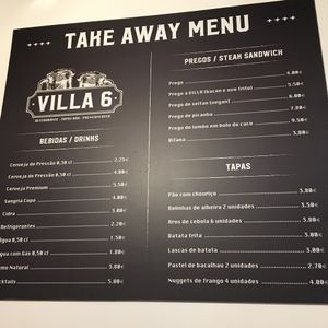 Menu in Portuguese at Villa 6 in Sintra
