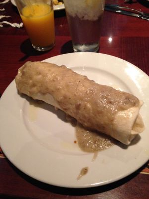 Breakfast Burrito:
Tofu scramble, home fries and sausage wrapped in a soft flour tortilla and smothered in sausage gravy. $8.50  at Ethos Vegan Kitchen in Winter Park