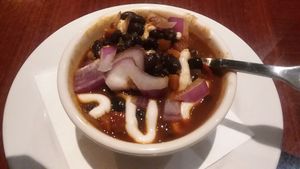 Cup of black bean soup at Ethos Vegan Kitchen in Winter Park