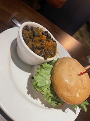 Jerk Sandwich with a side of black beans and rice   at Ethos Vegan Kitchen in Winter Park