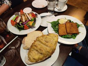 Shepherds pie, chickun salad, and salad with tempeh at Ethos Vegan Kitchen in Winter Park
