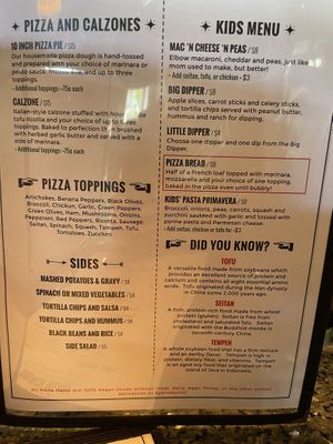 Pizza, sides & kids menu  at Ethos Vegan Kitchen in Winter Park