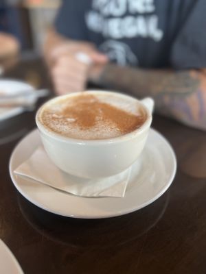 Caramel cappuccino, soy milk topped with cinnamon   at Ethos Vegan Kitchen in Winter Park